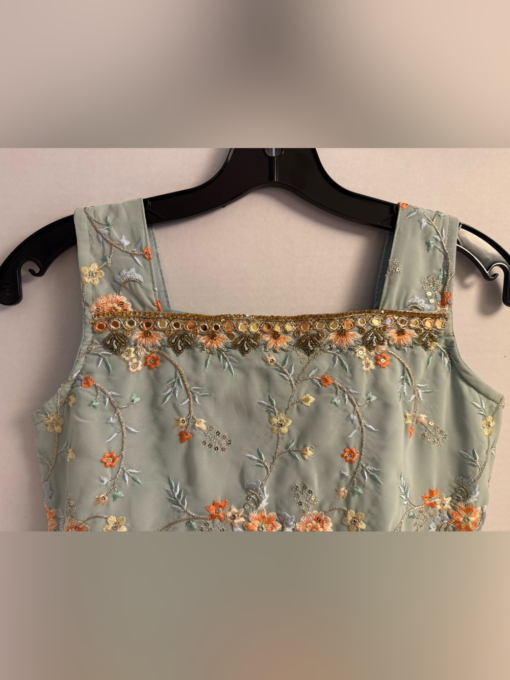 Embroidered Organza Peplum Top Mirror Sequin Indian Boho S - Picture 6 of 15